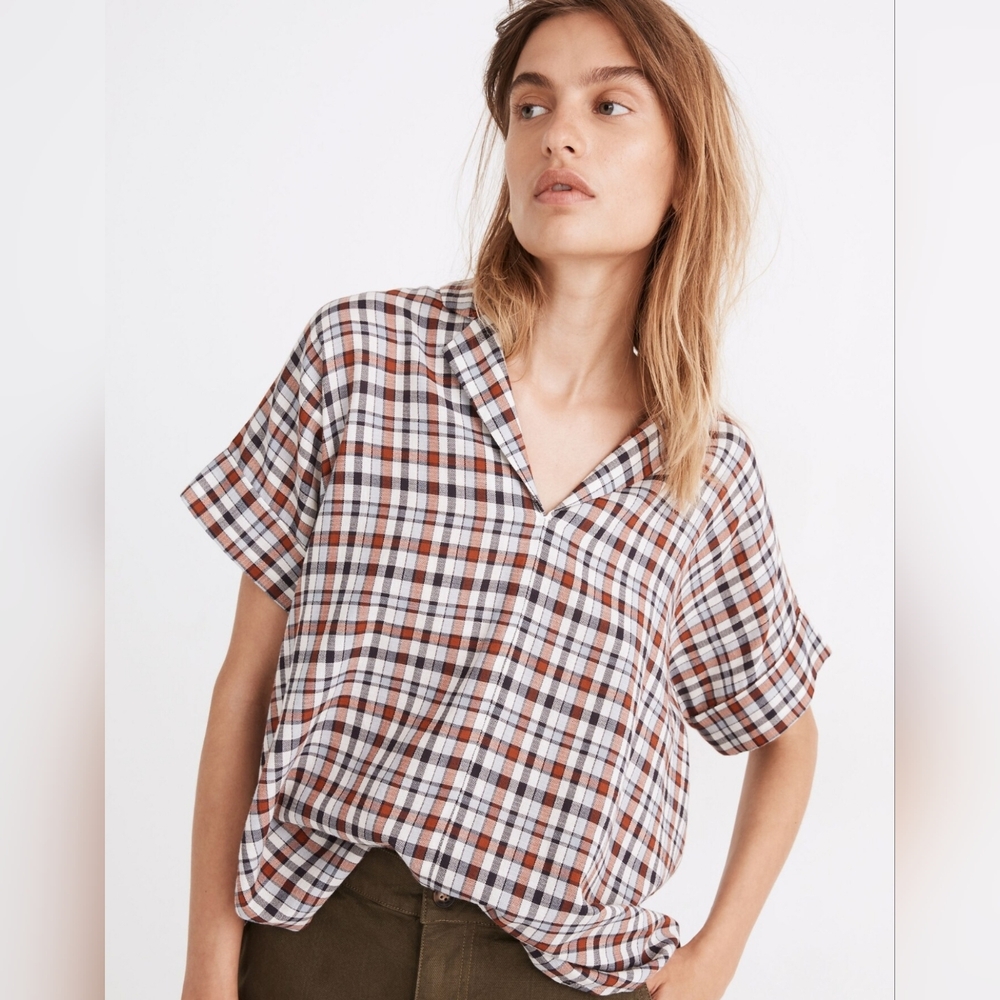 Madewell Hayden Popover Top in Burling Plaid
